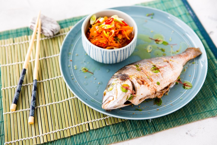 Steamed fish with ginger in Chinese style